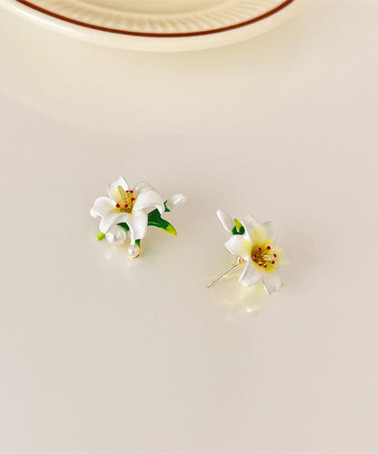 Colored Stud Silver Lily Elegant Sterling Rainbow Earrings Glaze