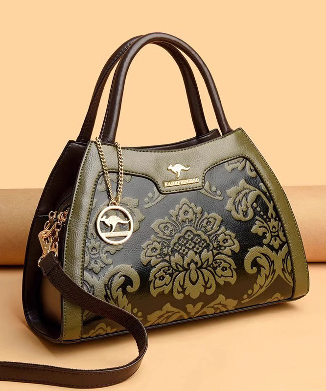 Tote Calf Bag Embossed Leather Elegant Red