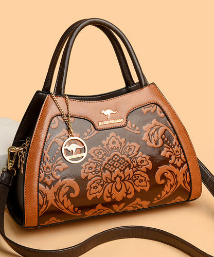 Tote Calf Bag Embossed Leather Elegant Red