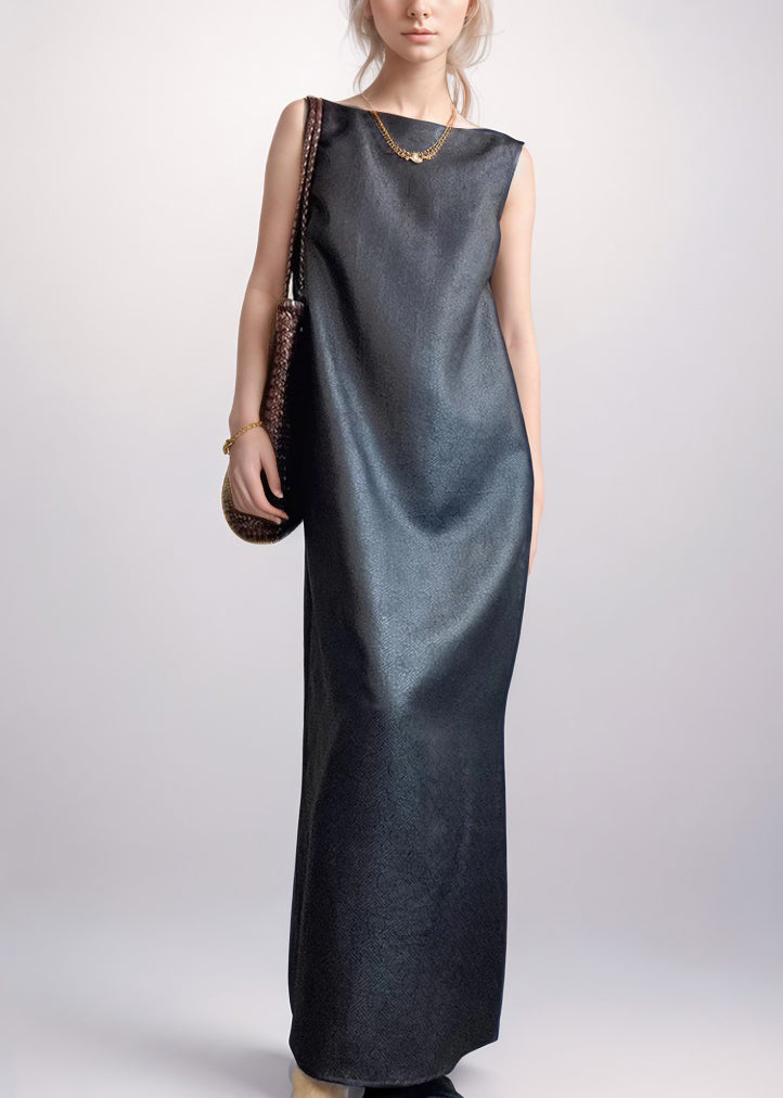 Dress Long Elegant Back Sleeveless Silk Side Red Open Pockets