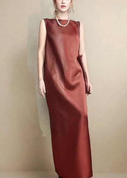Dress Long Elegant Back Sleeveless Silk Side Red Open Pockets