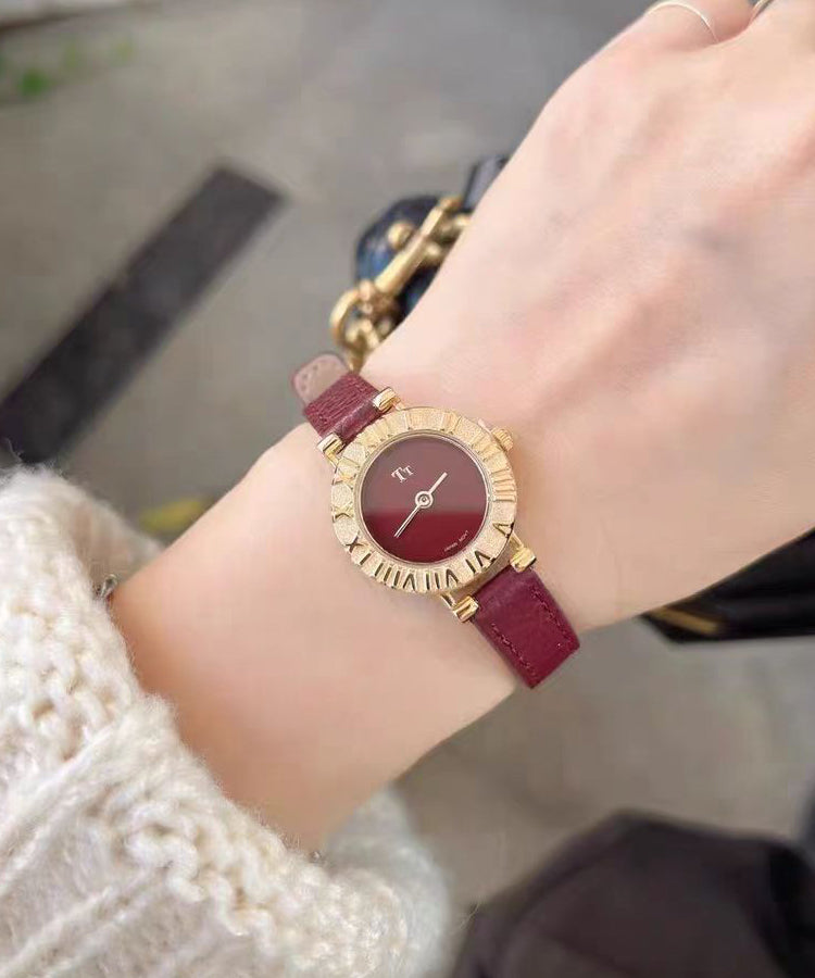 Hardlex Red Watches Crystal Steel Leather Elegant Stainless