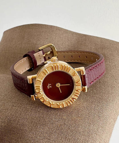 Hardlex Red Watches Crystal Steel Leather Elegant Stainless