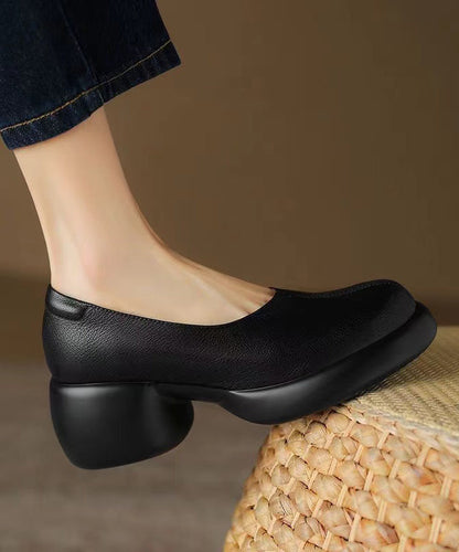 Elegant Splicing Chunky Loafers For Women Brown Sheepskin QK049