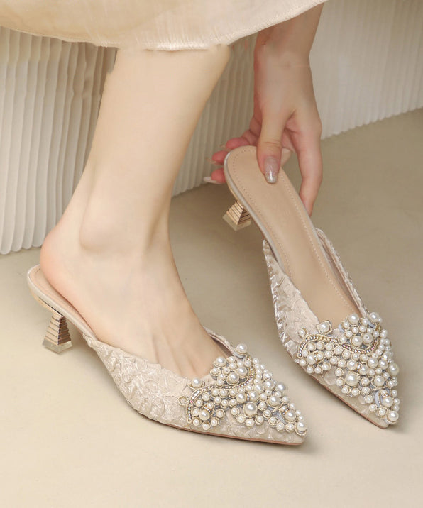 Sandals Slide Splicing Blue Pointed Elegant Heel Nail High Bead