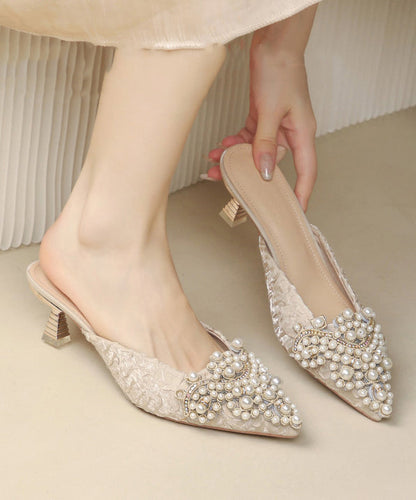 Sandals Slide Splicing Blue Pointed Elegant Heel Nail High Bead