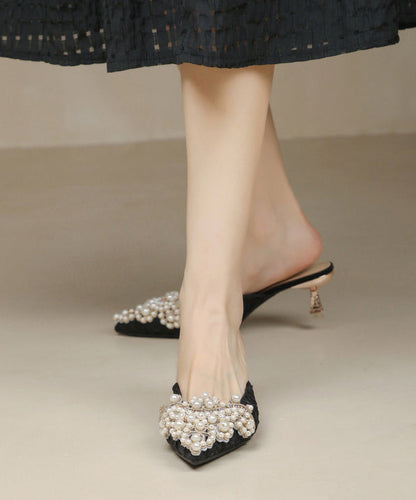 Elegant Pointed Slide Heel Bead Blue Splicing Sandals Nail High