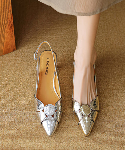 Splicing Silver Toe Heels Pointed High Sheepskin Elegant