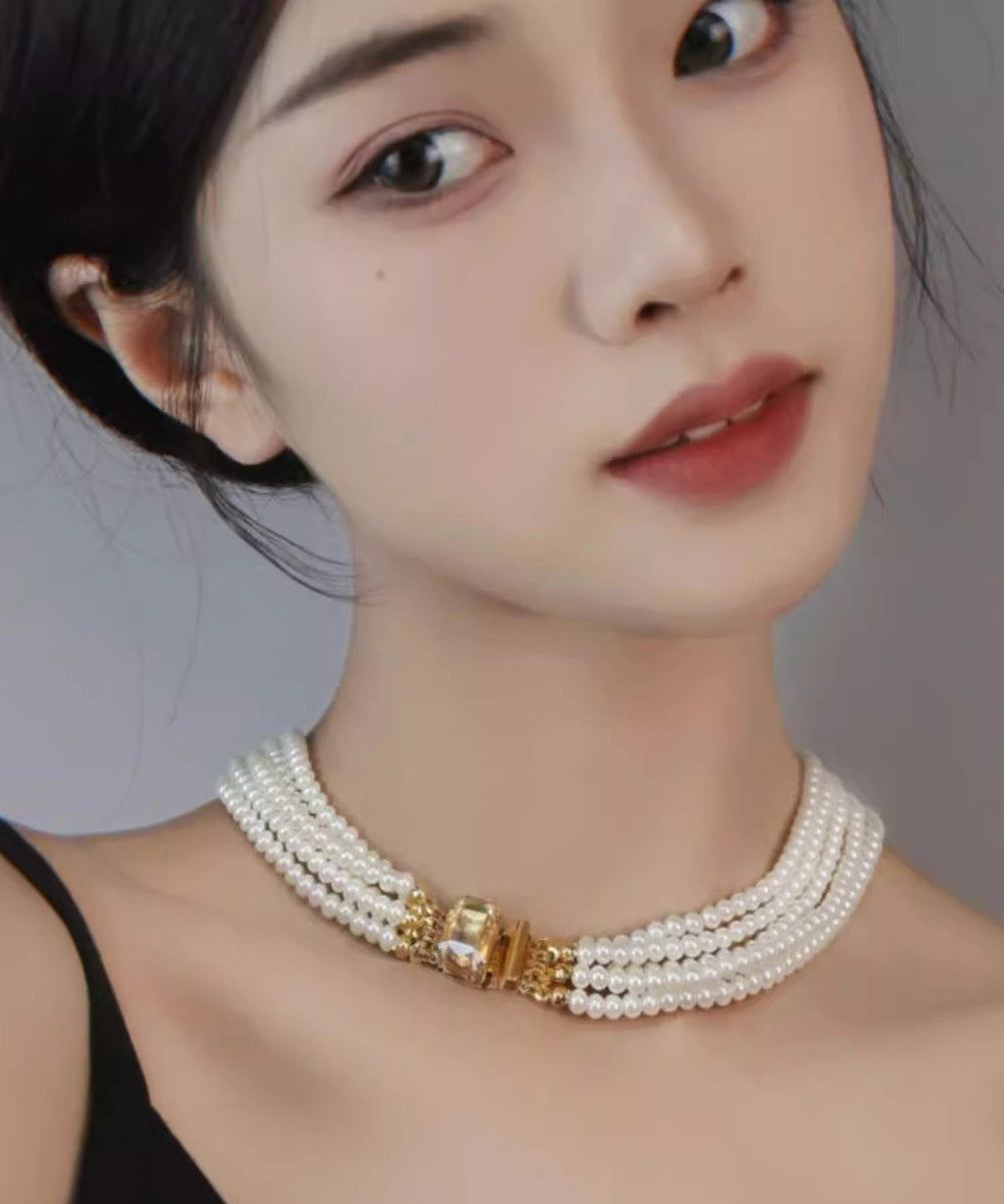 Elegant White Alloy Multi Layer Pearl Princess Necklace QU024