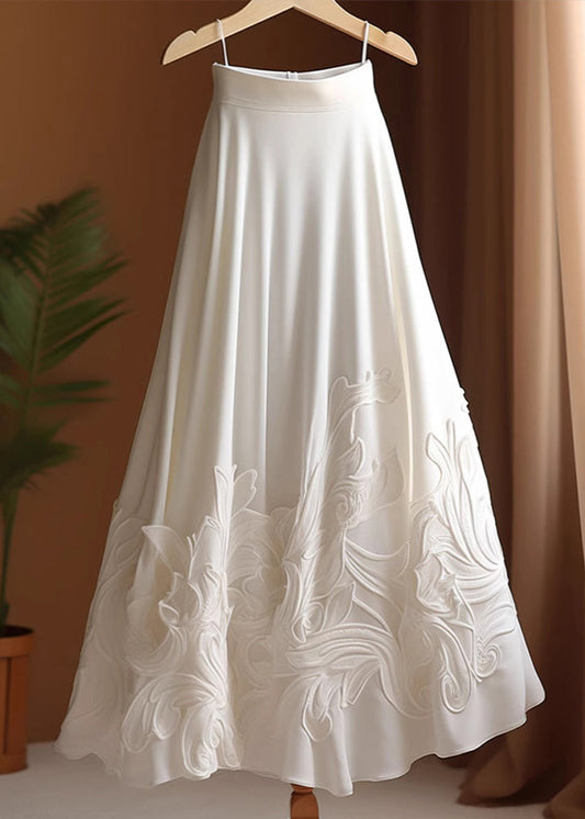 White Elegant Cotton Skirts High Applique Summer Waist