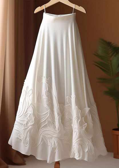 White Elegant Cotton Skirts High Applique Summer Waist