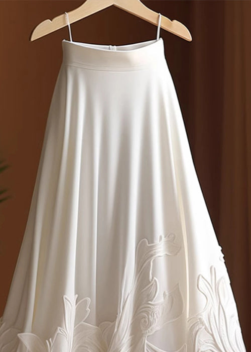 White Elegant Cotton Skirts High Applique Summer Waist
