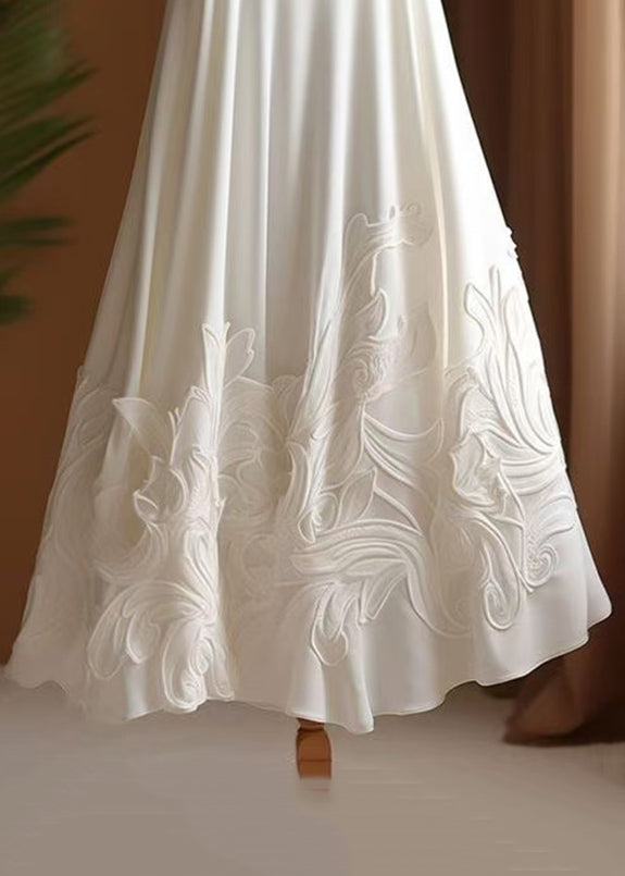 White Elegant Cotton Skirts High Applique Summer Waist