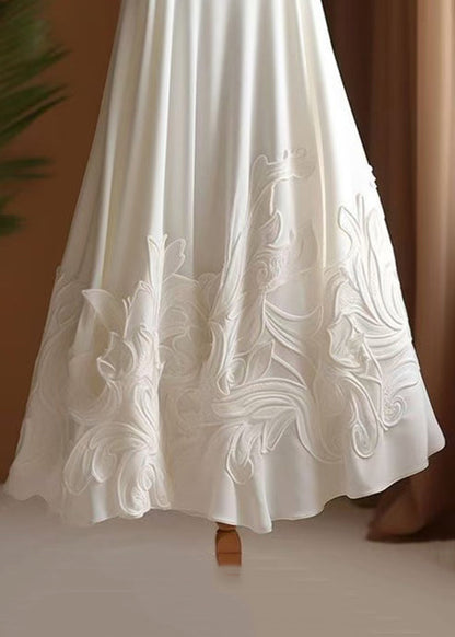 White Elegant Cotton Skirts High Applique Summer Waist