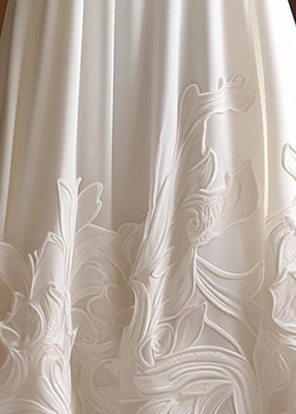 White Elegant Cotton Skirts High Applique Summer Waist