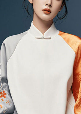 Elegant White Asymmetrical Patchwork Silk Oriental Tops Spring YJ041
