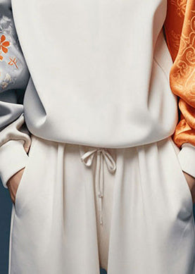 Elegant White Asymmetrical Patchwork Silk Oriental Tops Spring YJ041