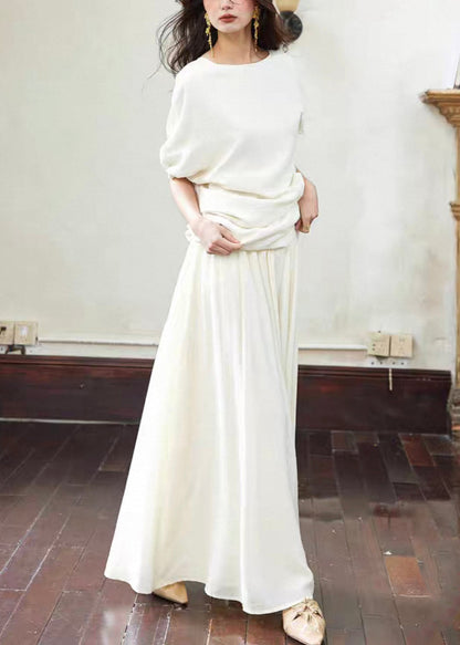 White Skirts And Asymmetrical T Wrinkled Shirts Elegant Cotton