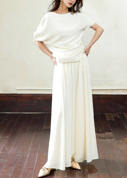 White Skirts And Asymmetrical T Wrinkled Shirts Elegant Cotton