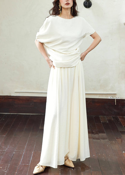 White Skirts And Asymmetrical T Wrinkled Shirts Elegant Cotton