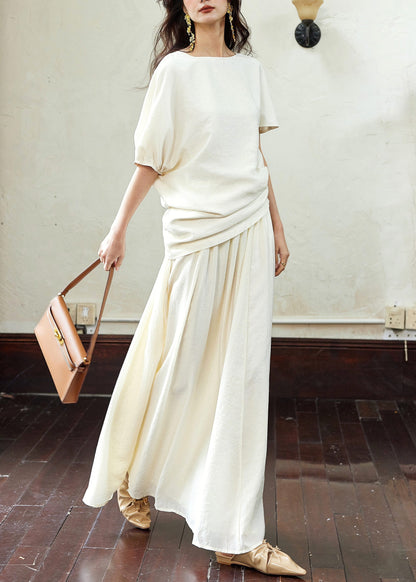White Skirts And Asymmetrical T Wrinkled Shirts Elegant Cotton