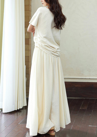 White Skirts And Asymmetrical T Wrinkled Shirts Elegant Cotton