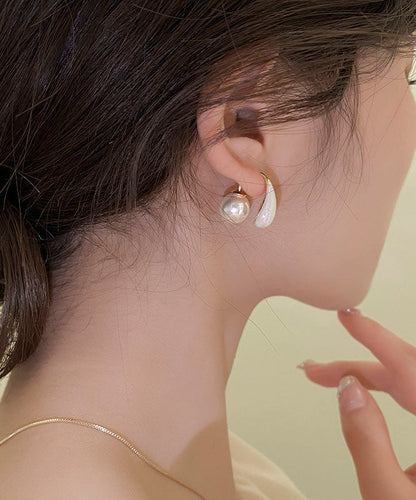 Pearl Drip Elegant White Glaze Copper Hoop Alloy Earrings