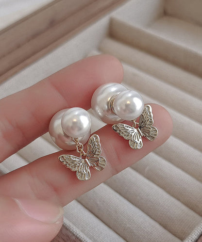 Elegant White Copper Butterfly Pearl Stud Earrings ZZ050