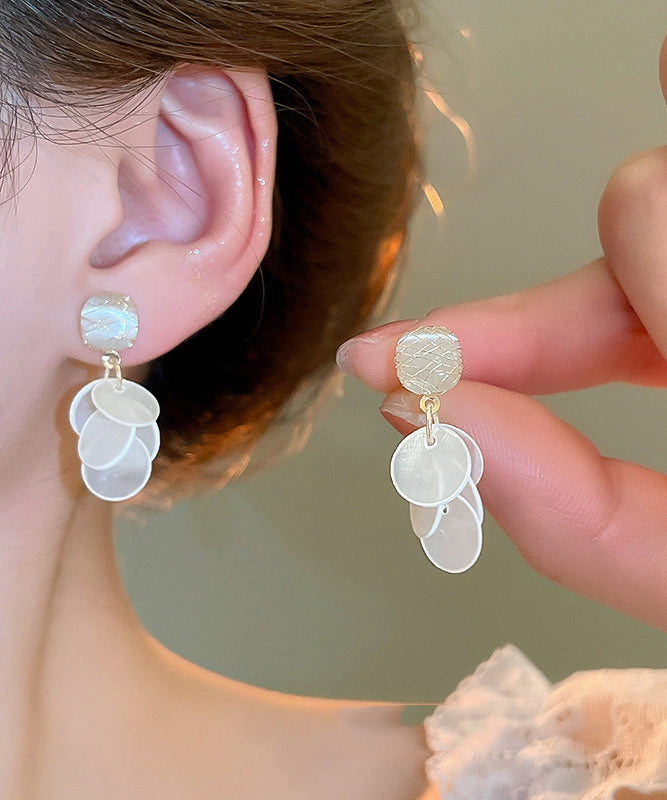 Earrings Eye Elegant Stone Cat's Tassel Drop White Shell Copper