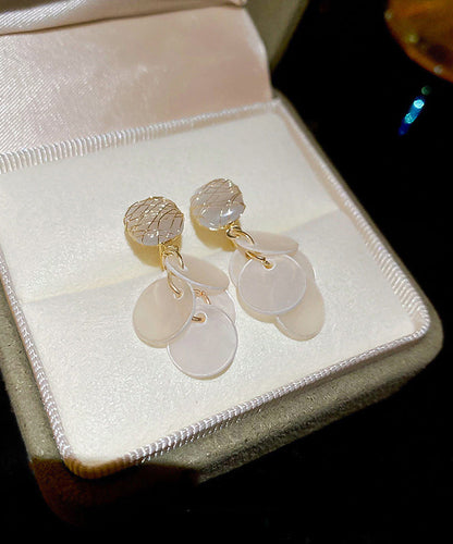 Earrings Eye Elegant Stone Cat's Tassel Drop White Shell Copper