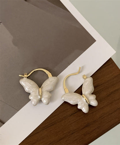 Overgild White Butterfly Glaze Elegant Earrings Drop Hoop Copper