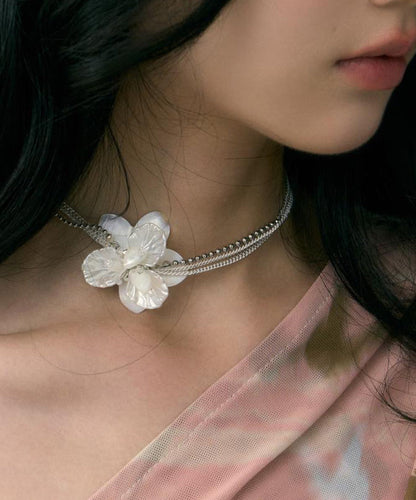 Copper White Elegant Choker Overgild Shell Pearl Floral