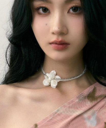 Copper White Elegant Choker Overgild Shell Pearl Floral