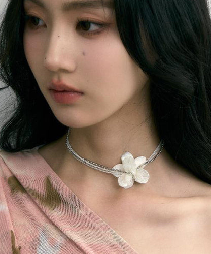 Copper White Elegant Choker Overgild Shell Pearl Floral