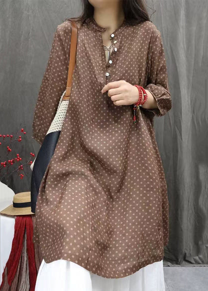 Shirts Fall Pockets Elegant Cotton Dress White Button Dot