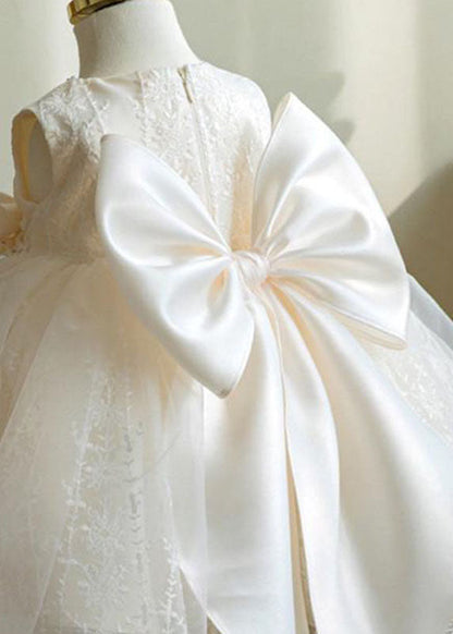 Elegant White Nail Bead Embroideried Tulle Girls Long Dress Sleeveless YS016