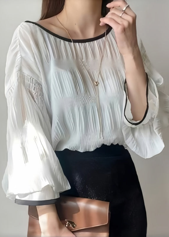 Elegant Oversized Tops Lantern Shirt White Sleeve Chiffon
