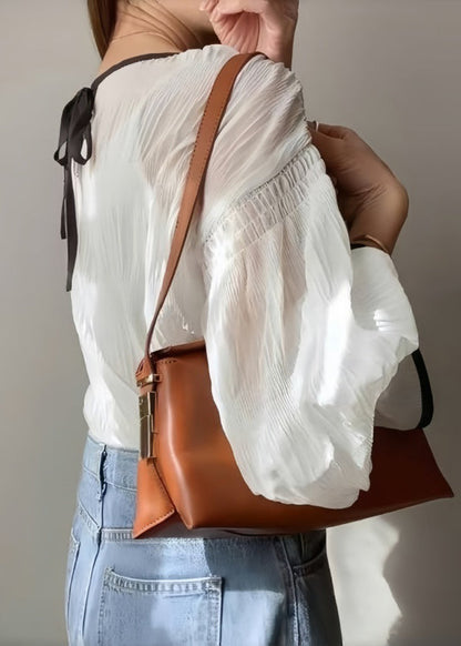 Elegant Oversized Tops Lantern Shirt White Sleeve Chiffon