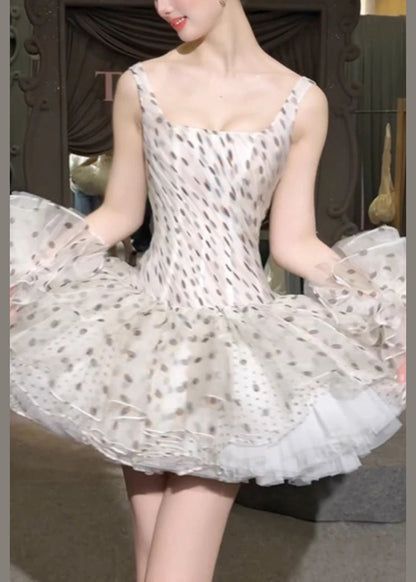 Dresses Chiffon Elegant Sleeveless White Dot Collar Mini Square