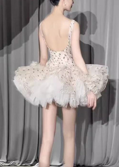 Dresses Chiffon Elegant Sleeveless White Dot Collar Mini Square