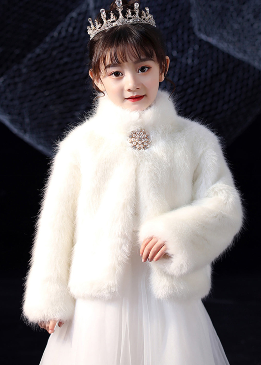 Elegant White Stand Collar Mink Velvet Girls Cloak Winter WL032