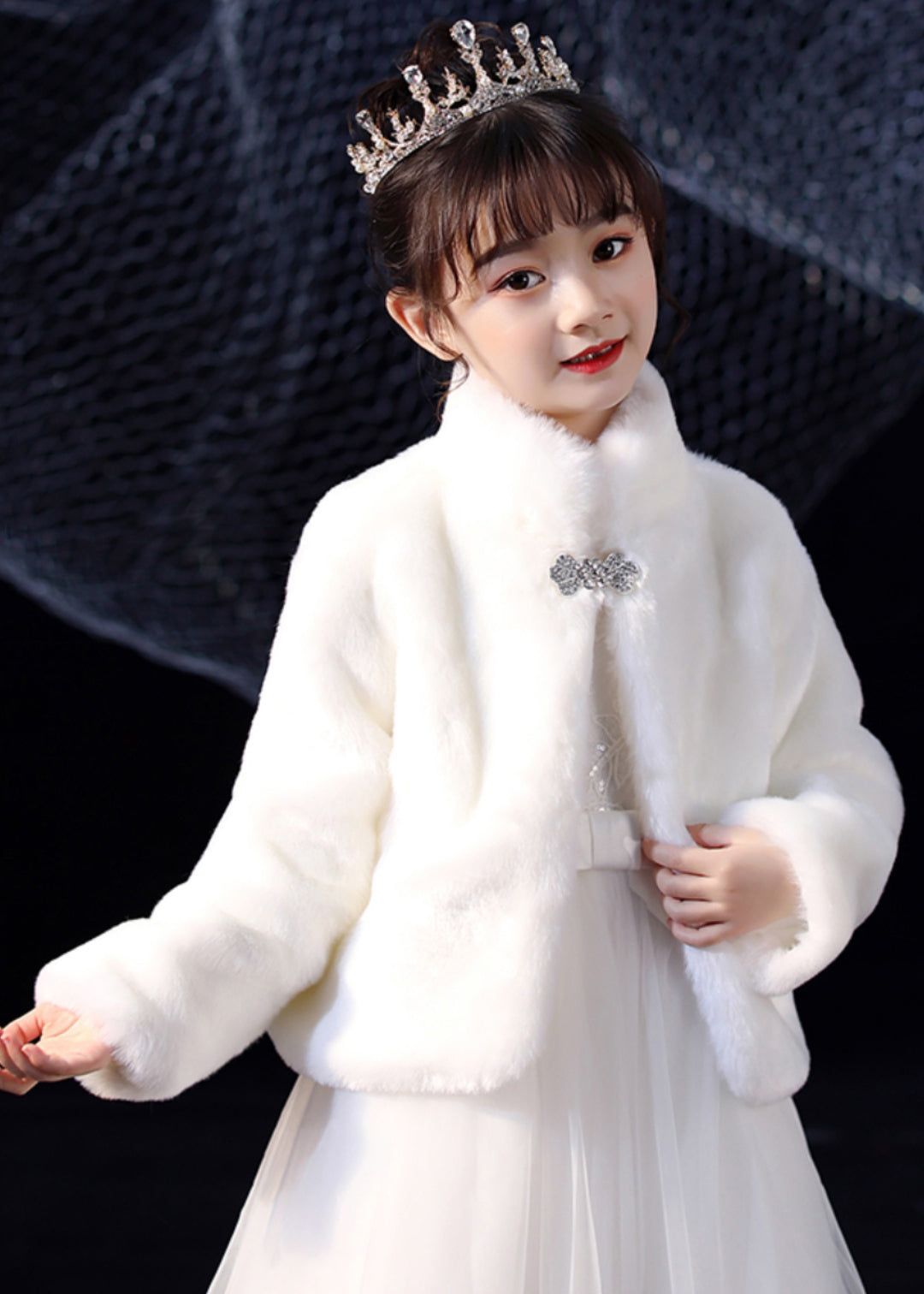 Elegant White Stand Collar Mink Velvet Girls Cloak Winter WL032