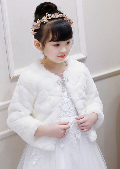 Elegant White Stand Collar Mink Velvet Girls Cloak Winter WL032