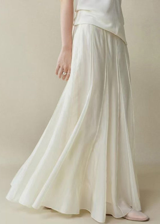 Elegant Zippered Cotton Summer White High Waist Skirts Silk