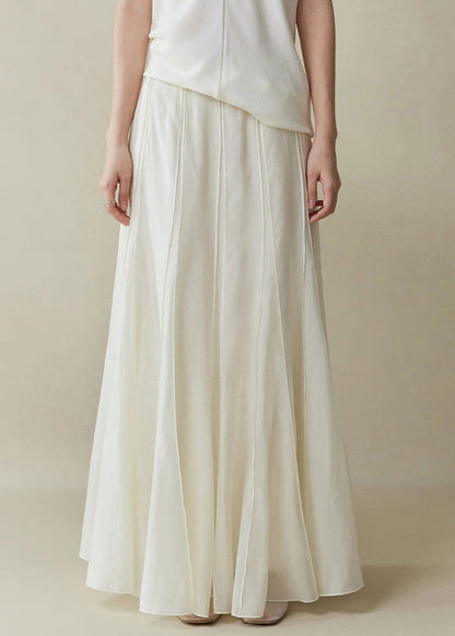 Elegant Zippered Cotton Summer White High Waist Skirts Silk