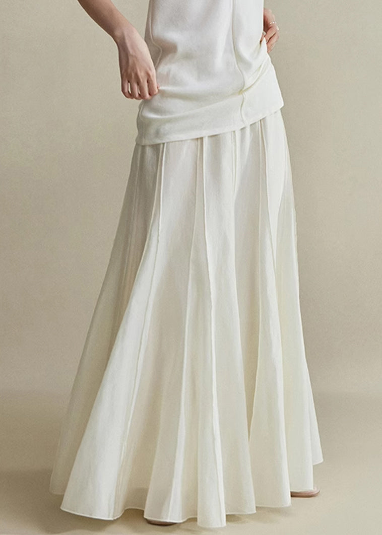 Elegant Zippered Cotton Summer White High Waist Skirts Silk