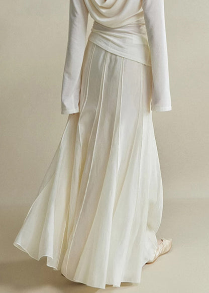 Elegant Zippered Cotton Summer White High Waist Skirts Silk