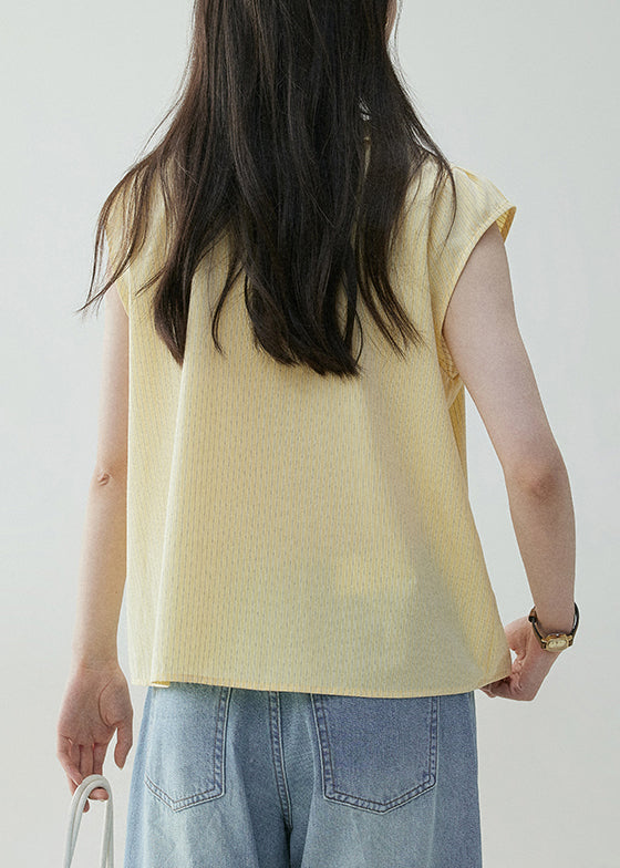 Yellow Summer Elegant Neck Shirt V Ruffled Cotton