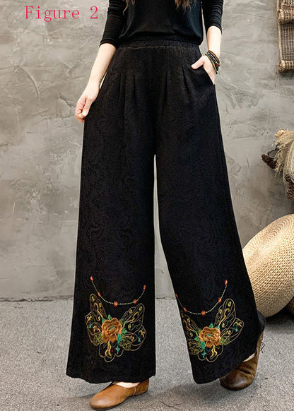 Ethnic Style Embroidered Elastic Waist Wide Leg Pants Spring BV013