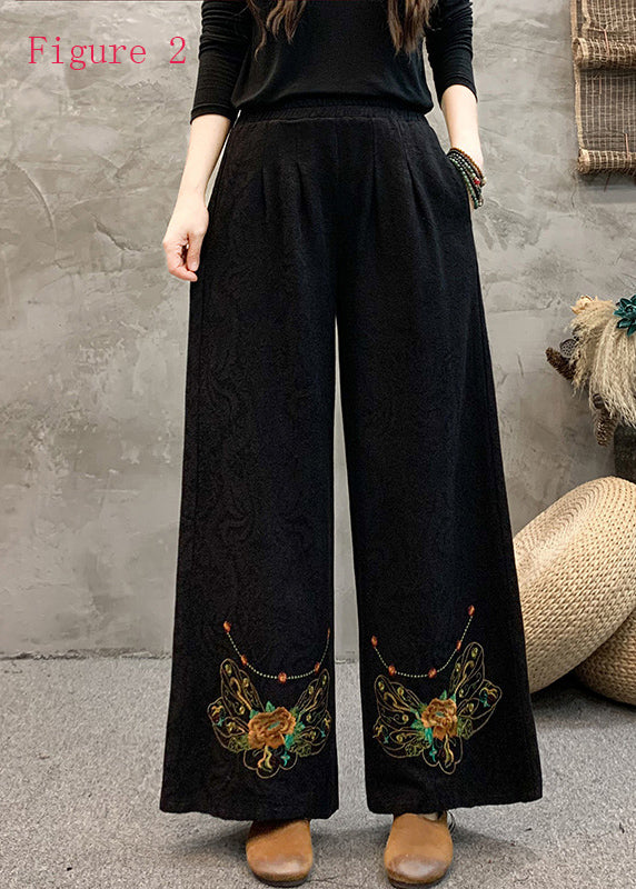 Ethnic Style Embroidered Elastic Waist Wide Leg Pants Spring BV013